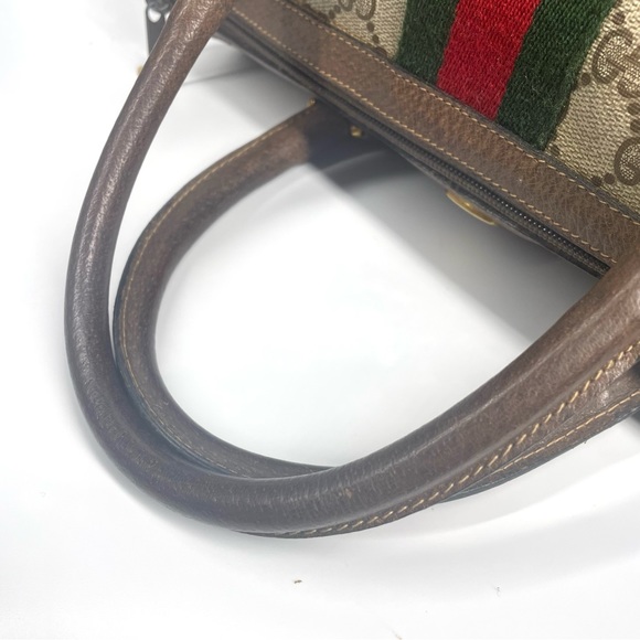 🔴SOLD🔴Gucci Boston Brown color Green & Red Web GG monogram Bag - Picture 12 of 16